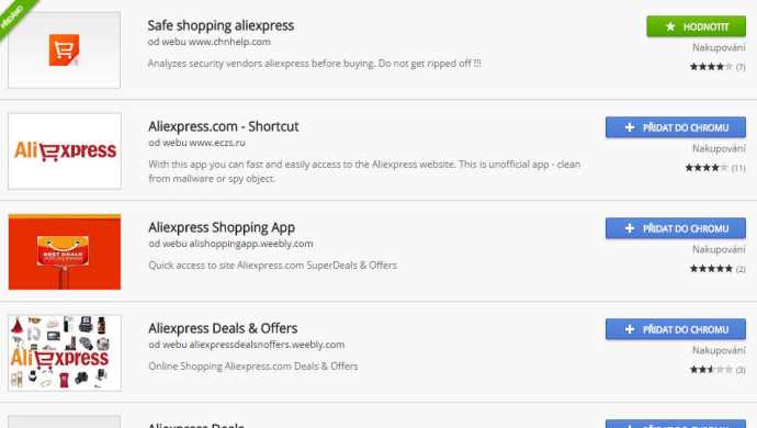 Aliexpress aplikace pro Google Chrome