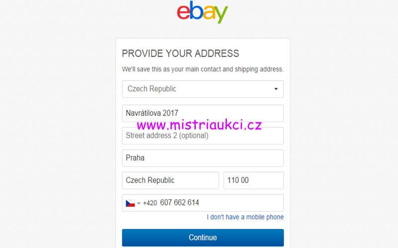 nastavení adresy na Ebay